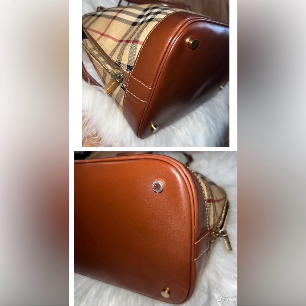 Classic Plaid Satchel Handbag in Beige and Brown - Picture 10 of 13